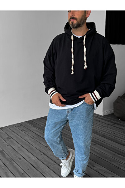 BYBASICMAN Black Stripe Ribbed Hooded Sweatshirt Jj-38