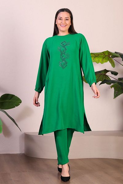 Ferace Hijab Ayrobin Διπλό Σετ Μεγάλο Μέγεθος Tunic Παντελόνι Γυναικείο Πράσινο