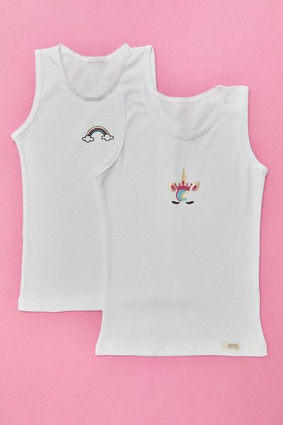 Katia&Bony Pachet de 2 Tricou pentru fetiță Rainbow Alb/alb