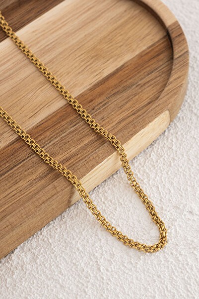 ByFlorya Jewelry قلادة سلسلة محبوكة من الفولاذ المقاوم للتشويه مقاس 3 مم - ملقط كلاسيكي متشابك