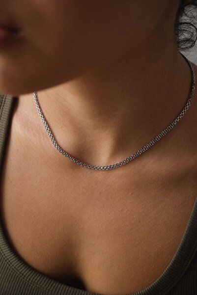 ByFlorya Jewelry قلادة سلسلة محبوكة من الفولاذ المقاوم للتشويه مقاس 3 مم - مل...