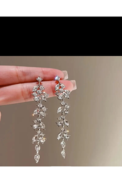 Butik Parlayan Rhinestone Süslemeli Çiçekli Küpe