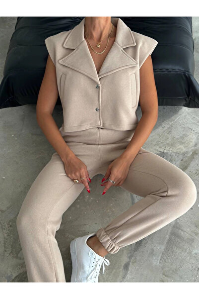 hazelin Női tréningruha szett bézs mandzsetta gallérral és mellényekkel - HZL25W-FRY 122281
