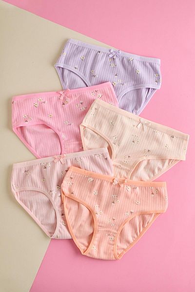 Katia&Bony Pack of 5 Flower Patterned Ribbed Girls' Panties