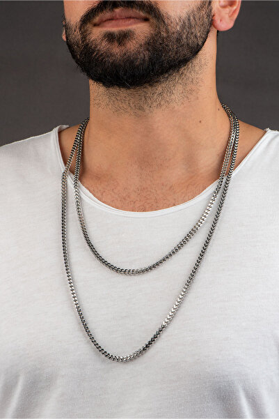 So CHIC... Çift Sıra Örgü Model 75 Cm Çelik Erkek Kolye