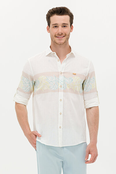 U.S. Polo Assn. Cămașă cu mânecă lungă crem pentru bărbați 50263333-VR071