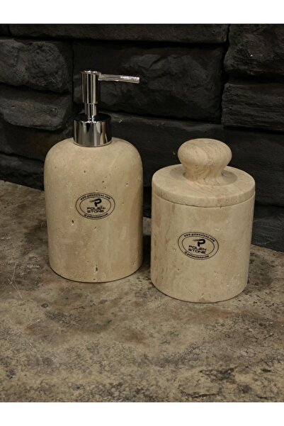 Polen Stone Dozator de săpun lichid Travertin și set de bumbac bucăți