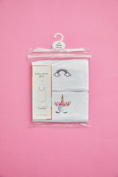 Katia&Bony Pachet de 2 Tricou pentru fetiță Rainbow Alb/alb