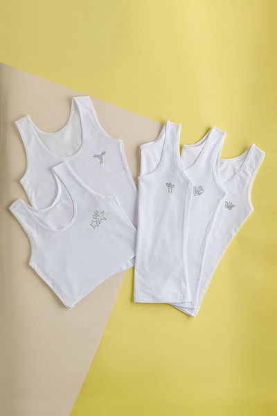 Katia&Bony White Stone Printed Thick Girl's Tank Top - Pack of 5
