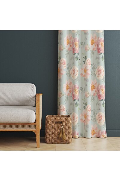 Evmila Baskılı Çiçek Desenli Mutfak ,salon Ve Yatak Odası Tek Kanat Kadife Do...