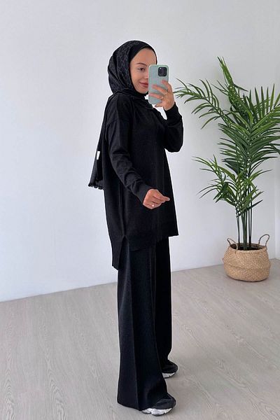 Ka Hijab Sparkling Mercerized Hijab Double Set - Black
