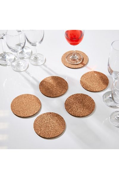 Home Box Vega Cork 6-Piece Round Coaster Set
