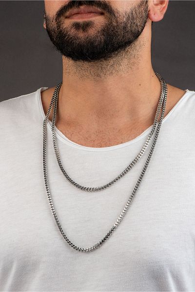 So CHIC... Double Row Braided Model 75 cm Steel Men's Necklace