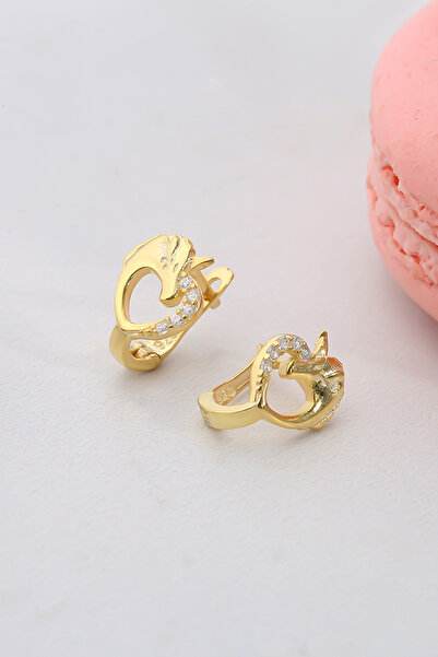 Else Silver 925 Ayar Gümüş Taşlı Tek Boynuzlu At Çocuk Küpesi