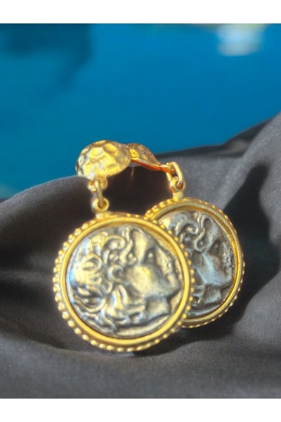 ibeeka Altın Gümüş Kaplama Tasarım Madalyon Antik Sikke Görünümlü Helen Küpe