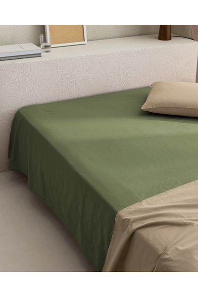 Madame Coco Manon King Size 100% Cotton Ranforce Non-Elastic Sheet - Khaki