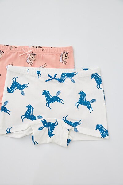 Katia&Bony Pack of 2 Unicorn Girls Boxer Ecru/Pink
