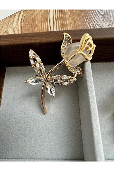Pelin Aksesuar Sedef ve Baget Taşlı Lale Kelebek Broş