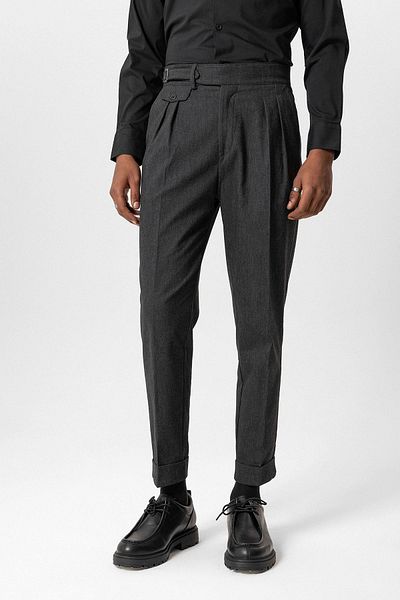 Antioch Black Buckle Detailed High Waist Men's Trousers