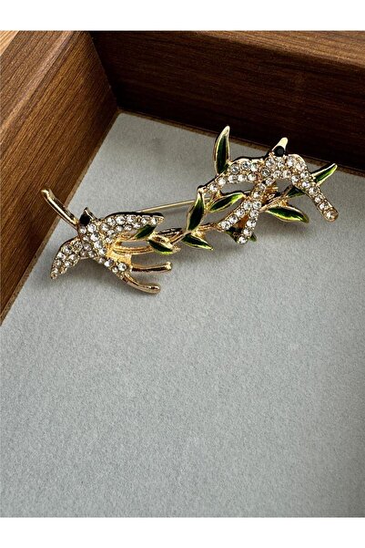 Pelin Aksesuar Kristalli Daldaki Kuşlar Broş