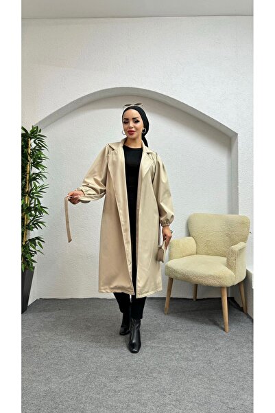 moda zeynaa Balon Kol Düz Trençkot