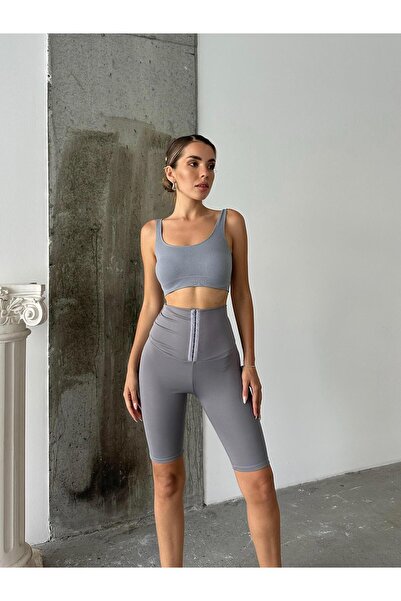 mydukkan.co سروال ضيق لراكبي الدراجات النارية باللون الرمادي - مشد مفصل ومتجدد