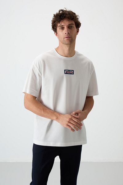 AIR JONES Ανδρικό T-Shirt από βαμβακερό εκρού με υφή υπερμεγέθης εφαρμογής 88367