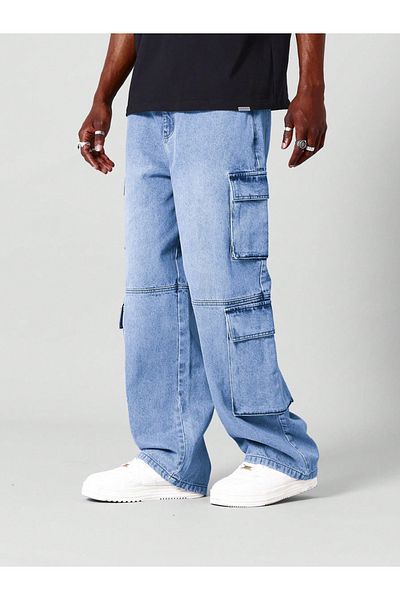 Kotty By Styli Solid Mid Rise Loose Fit Stylish Looking Cargo Jeans