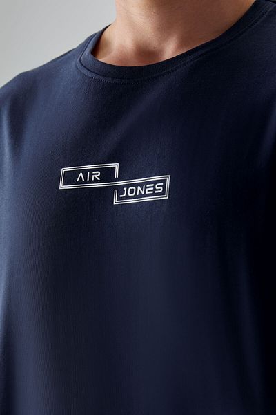 AIR JONES Мъжка тениска Oversize Fit с щампа, тъмносиня, 100% памучна, плътна, мека текстура - 88361