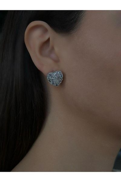 Jerie Silver Special Series Zircon and Baguette Stone Detailed Trendy Heart Earrings