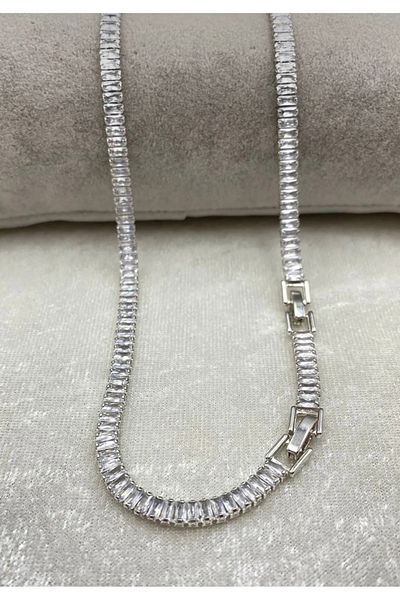 MADAME CANDY Waterway Baguette Stone Plump Necklace, Earring Set (Not Tarnish, No Fading)