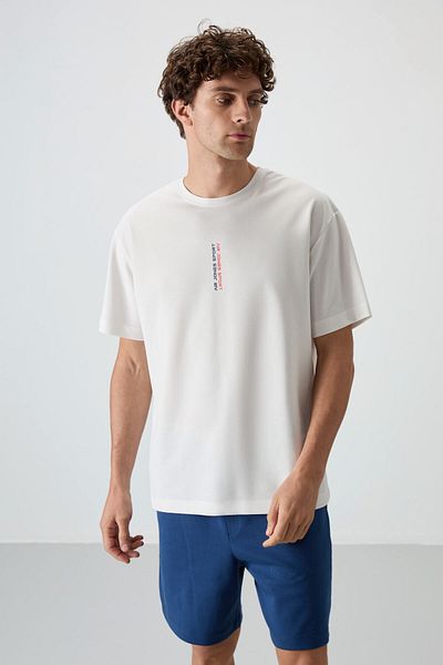 AIR JONES Ecru Cotton Thick Surface Textured Oversize Fit Printed Men's T-Shirt - 88368