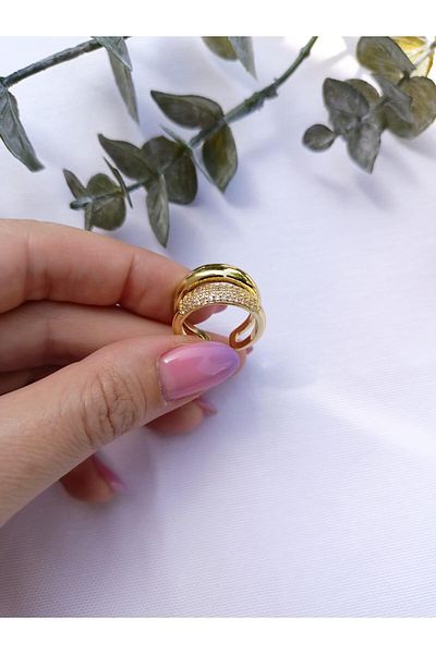 Jerie Stone Detailed - Gold Color Curved Double Ring