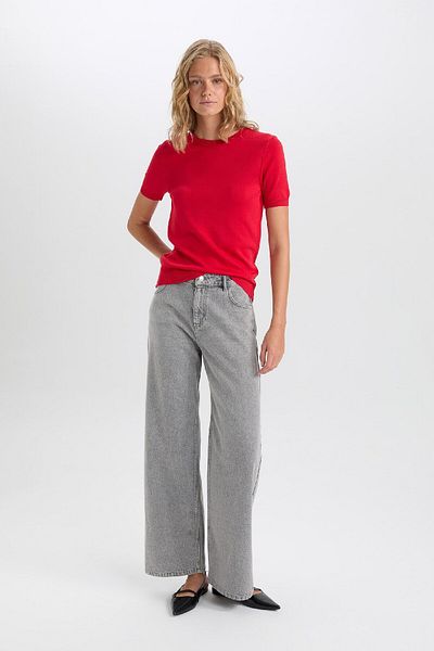 DeFacto Regular Fit Crew Neck Red Short Sleeve Knitwear Sweater D6916Ax24Au