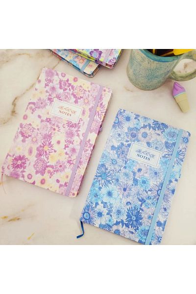 EyER Shoping A5-02 Bloc de note cu model floral în dungi - 80yp Albastru