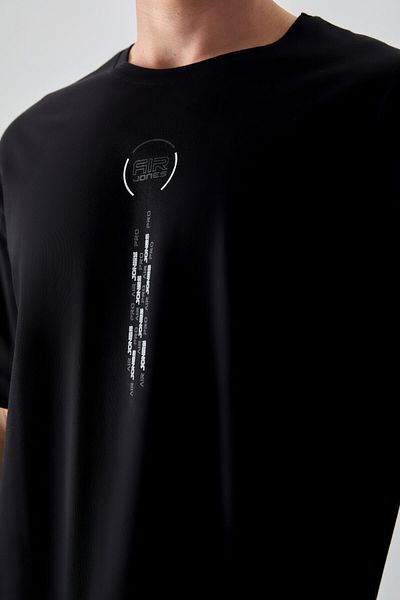 AIR JONES Tricou pentru bărbați, negru, 100% bumbac, gros și moale, cu textura supradimensionată, imprimat - 88355