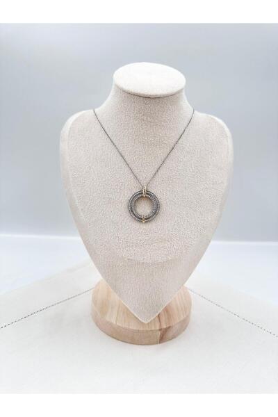 Jerie Silver Zircon Stone Nested Ring Steel Necklace