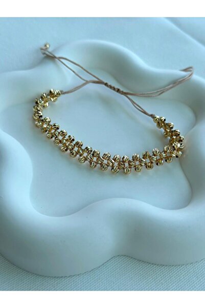 Jerie Gold Silver Rose Dorika Topçuk Detaylı Ayarlanabilir Örme Bileklik