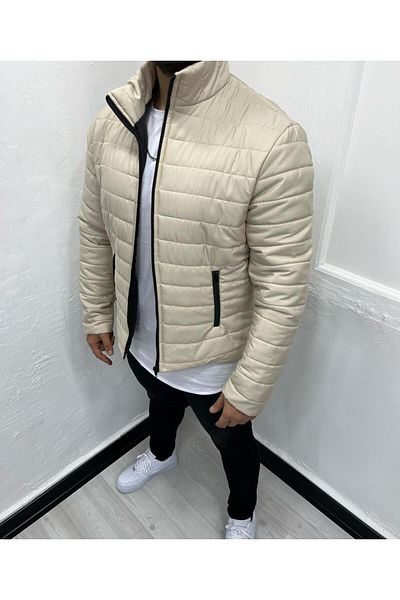 Cosy&Chic Ανδρικό παλτό με καπιτονέ γιακά σε μπεζ όρθιο