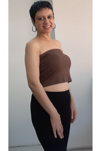 Mertcan Butik Light Light Brown Combed Cotton Viscose Strapless Crop Athlete Badi T-Shirt