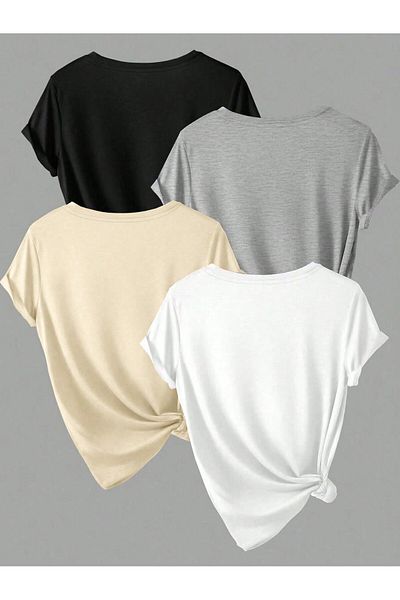 EYAX MODA Tricou pentru femei cu gât crew din 4 piese - Set de 4 tricouri
