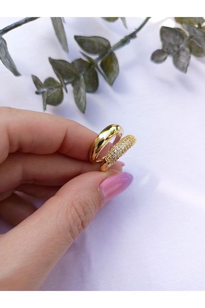 Jerie Stone Detailed - Gold Color Curved Double Ring