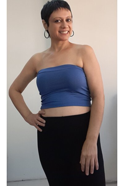 Mertcan Butik Indigo Combed Cotton Viscose Strapless Crop Badi Athlete T-Shirt