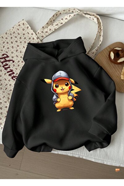 Genel Markalar DAİSY KİDS Pamuklu Özel Tasarım PİKACHU Baskılı Siyah Çocuk Sw...