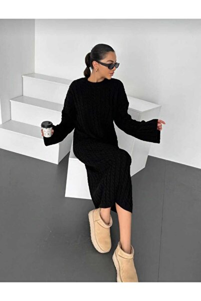 FLEX FASHION Φόρεμα με μακρύ δημοφιλές πλεκτό φόρεμα με λαιμόκοψη