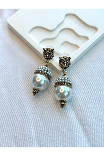 Jerie Gold İnci Detaylı Kaplan Figür İthal Tasarım Küpe