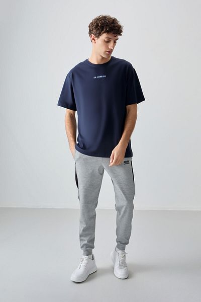 AIR JONES Мъжка тениска Oversize Fit с щампа, тъмносиня, 100% памучна, плътна, мека текстура - 88354
