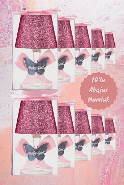 Tiem Concept Hediye Kutulu Kişiye Özel Pembe Simli Abajur Mum Seti 10'lu