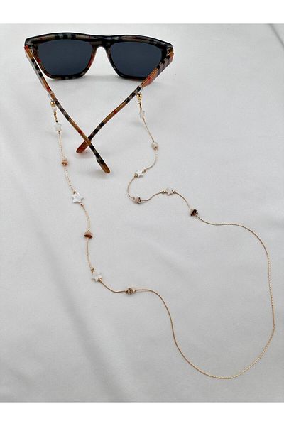 Jerie Gold Chain Pearl Star Detail Glasses Chain