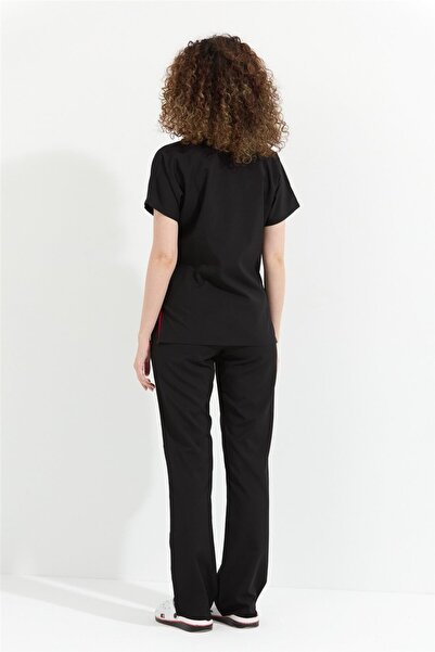 Çatı Medikal Happiness Spaniard - Likralı Doktor Hemşire Forma Takımı Scrubs Üniforma Cerrahi Takım (KADIN), Siya